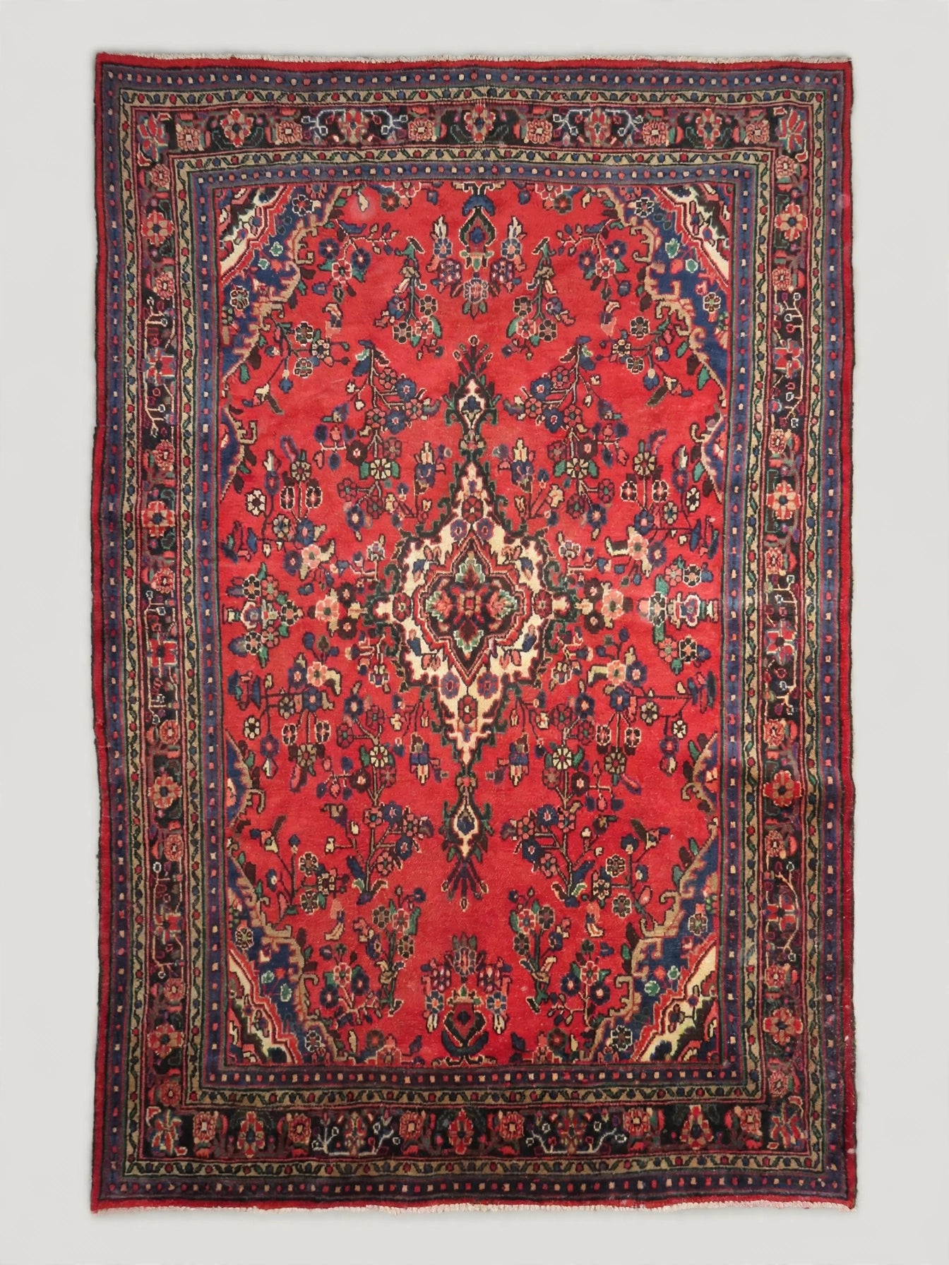 Hand knotted Persian vintage rug ABC-PER-420, cleaned flat view, 10 ft 2 in x 6 ft 7 in